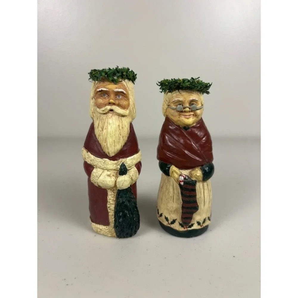 Kurt S Adler Santa and Mrs Claus Taper Candle Holder Set Folk Art Rustic 5 inch